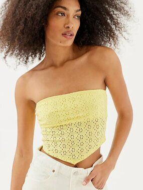 UO Alanis Eyelet Tube Top In Yellow